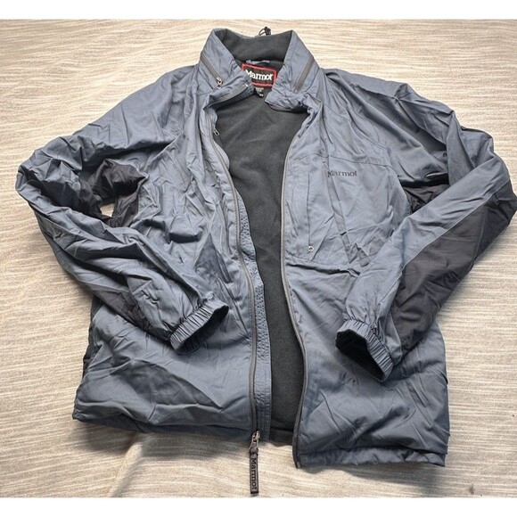 MARMOT Mens Large Blue  Gray Fleece Lined Full Zip Windbreaker Jacket Hiking - Picture 1 of 5
